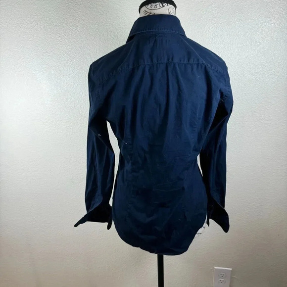 Ralph Lauren Sport Vtg Navy Embroidered Gold Crest Logo Button Up Blouse Size 4 - Picture 5 of 8